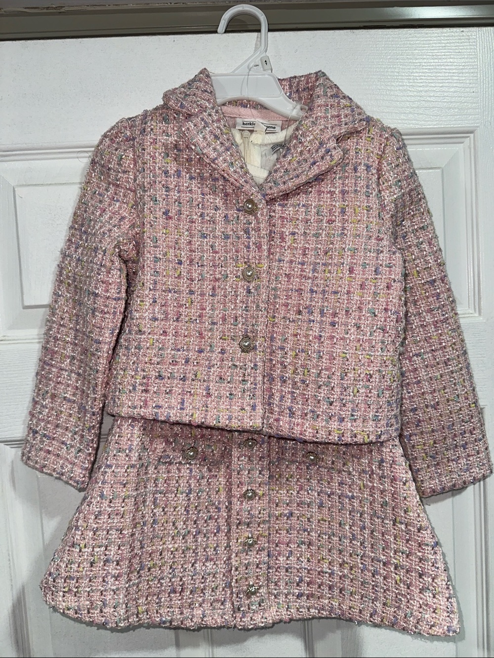 Pink Tweed Jacket and Skirt Set for Girls